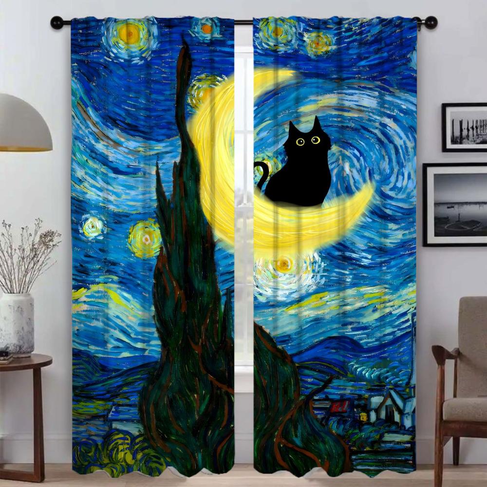 Curtains Child Room Black Cat Kitchen Curtains for Camera Blackout Curtain Halloween Decoration Shades Tulle for Bedroom Living