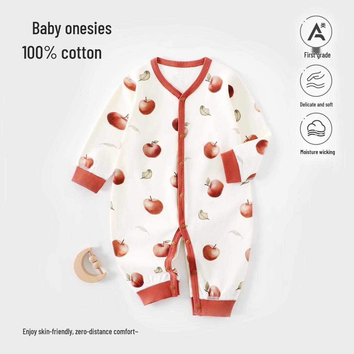 

Pure Cotton Baby Jumpsuit - Spring/Autumn Style, Class A Newborn Bodysuit for Crawling Size 100 (suitable for 25-30 lbs)
