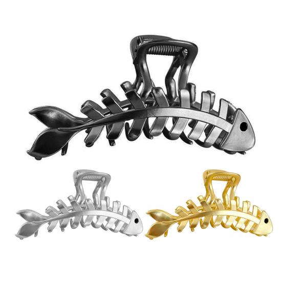 Hair Claw Clip Elegant Fish Bone Shape Metal Clamp Non-slip Strong Claw Hair Fixer Styling Tool Shark Clip Women Half Bun Hairpin Hair Accessories