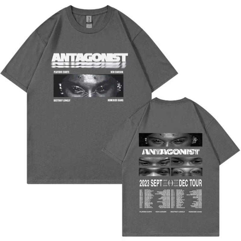 Rapper Playboi Carti Antagonist Tour Tshirt 2023 Concert Fans T Shirt Unisexs Fashion Hip Hop Short Sleeve Oversized Tshirts