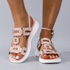 Fashion Summer New Round Headed Leather Ladies' Sandals Wedge Casual Beach Shoes Comfortable Footwear with Metal Decoration for Women