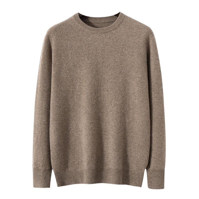 Thickened crew neck cashmere sweater versatile solid color knitted bottomed wool sweater
