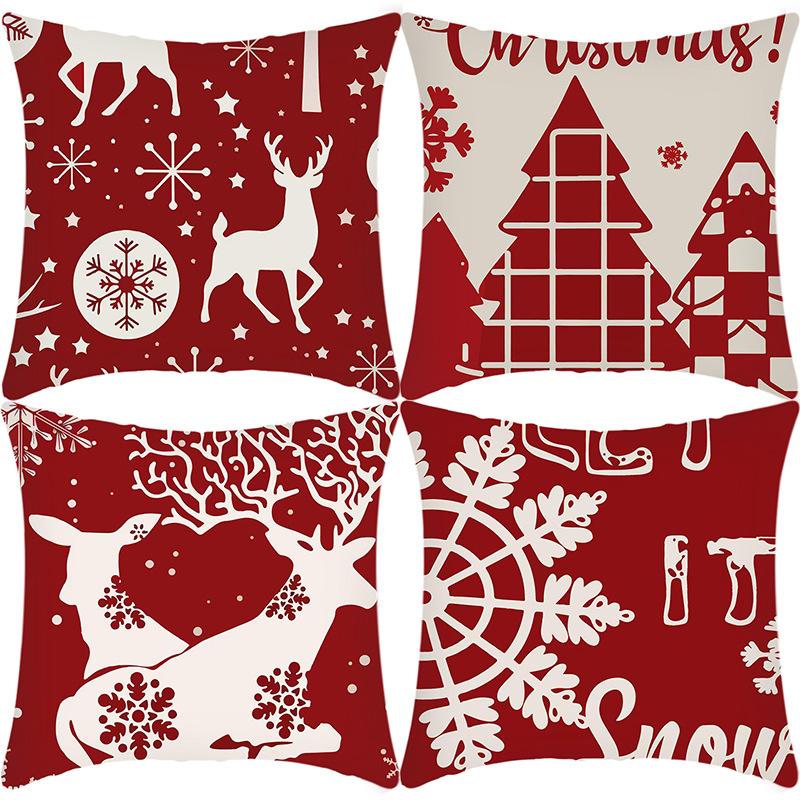 New Christmas Elk Santa Snowflake Print Pillow Home Sofa Cushion Cover