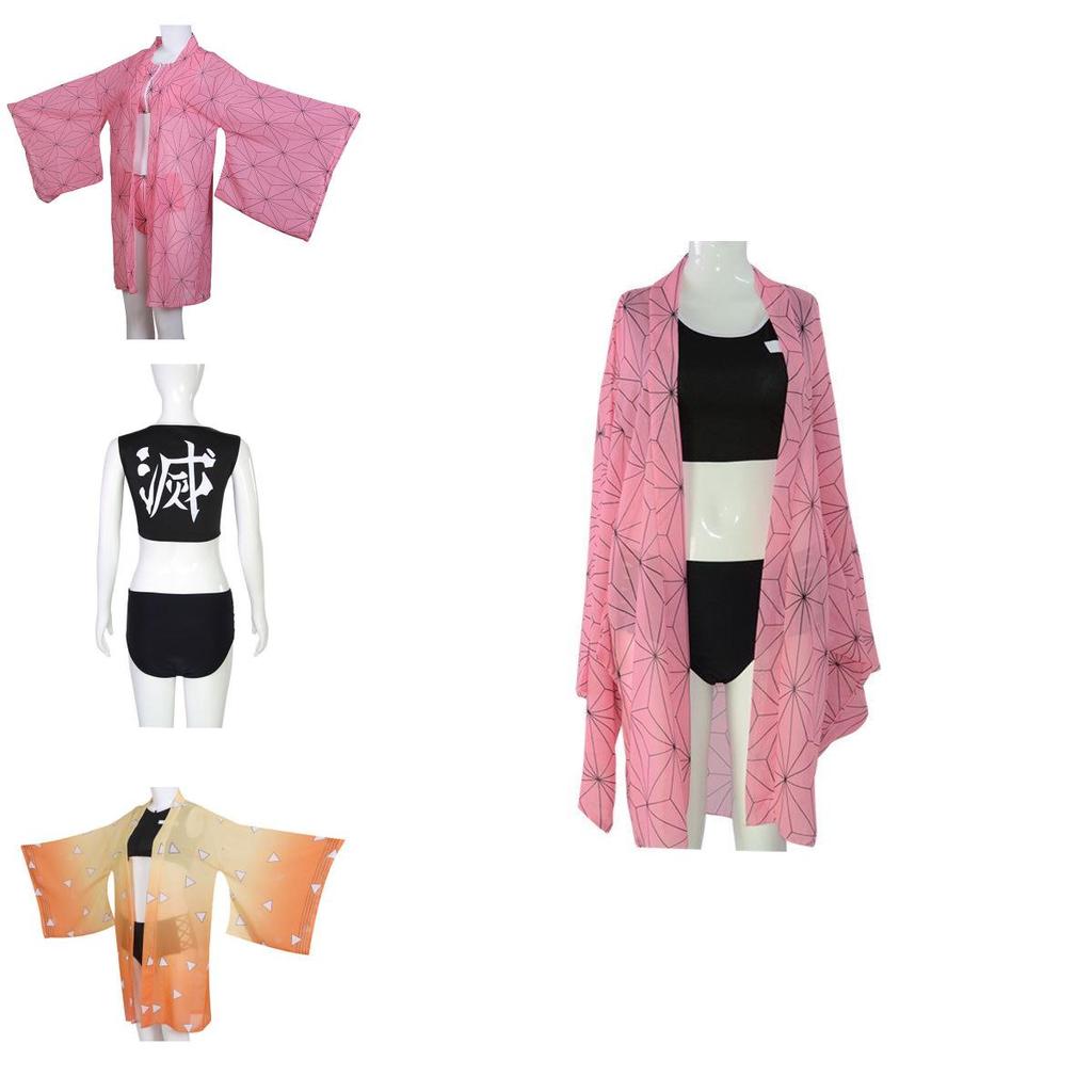 Adorable Conjunto de Bikini de Baño para Cosplay de Playa Demon Slayer Kimetsu No Yaiba con Shinobu Kocho