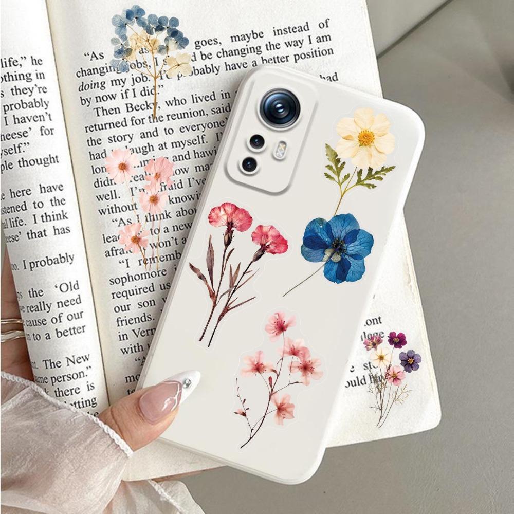 50PCS Waterproof Ink Flower Sticker Pack Transparent PET Booklet Flower Material Decorative DIY Flower Water Cup Stickers