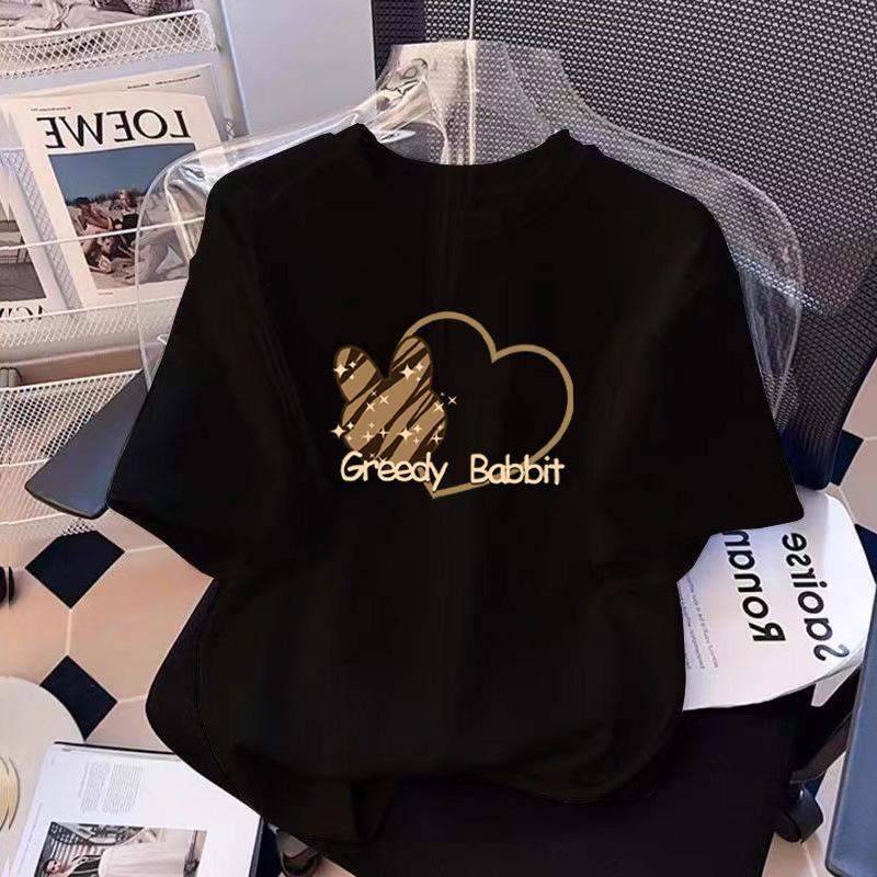 Cotton Short-sleeved T-shirt Women's Thin Summer Korean Version Trendy Loose Front Shoulder Round Neck Half-sleeved Women's T-shirt Top Versatile