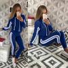Fashion Women Casual Stripe Hooded Long Sleeve Pullove Sport Tops+Long Pants Set