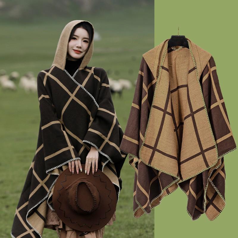 Yunnan Dali Ethnic Style Women's Warm Hooded Scarf Cloak