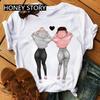 Summer Fashion Best Friends T-Shirt Short Sleeve Graphic Tees for Ladies Good Friend Bestie Sister Outfit Polyester Fabric