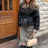 2025  New Fur Splicing Thicken Warm Leather Jackets Women Fashion Big Lapel Belt Cropped Coats  Lady High Streetwear Winter