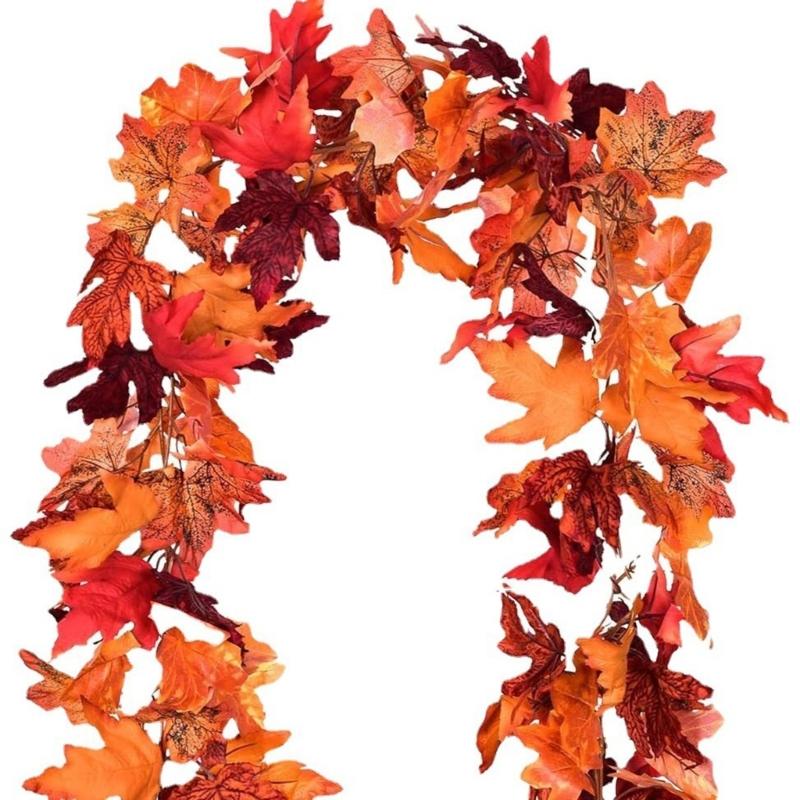 2Pcs Artificial Leaves Vine Hanging Plant for Thanksgiving Decoration, Artificial Vine Autumn Festival Decoration