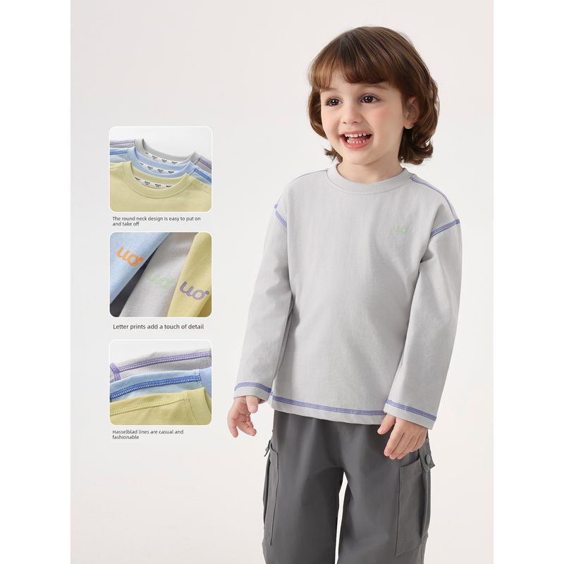 Right European Boys' Pure Cotton Long-Sleeved T-Shirt Kidsren's Spring & Fall Style Cool Sun Protection Quick-Drying Top 2026 New Kidsren's Clothing