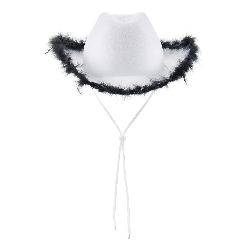 Wide Brim Western Cowboy Hat Furry Trim Top Hat Classic Cowgirl Hat Street Party