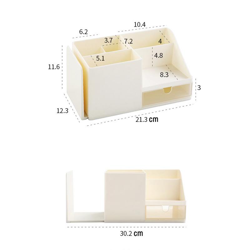 Duży uchwyt na długopisy z szufladą i półką na książki. Pudełko do przechowywania ołówków Organizer na biurko Artykuły szkolne i biurowe