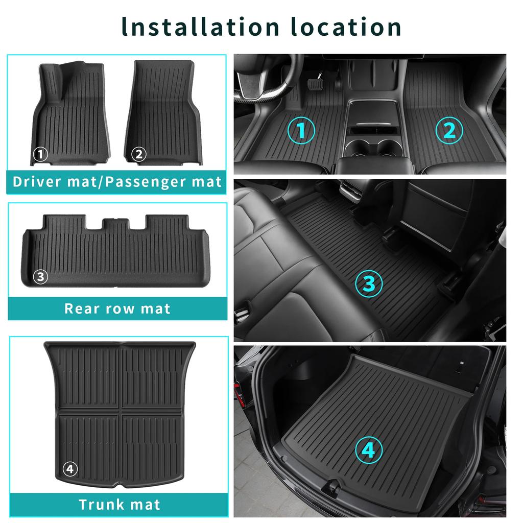 LUCKEASY Left Drive for Tesla Model Y 2021-2024 Car Floor Mats TPE 3D Foot Pad Waterproof All Weather Car Accessories Black
