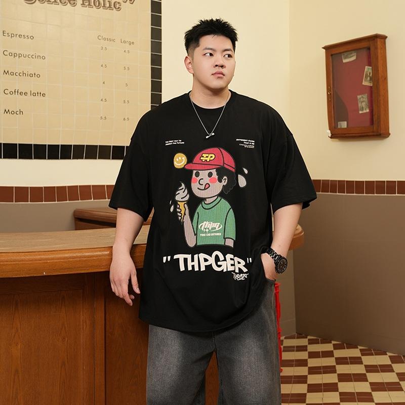 Cartoon Printed Versatile Stretch Fit Wrinkle Loose Men's Short Sleeve Fashion Short Sleeve Top Comfortable Lightweight T Shirt