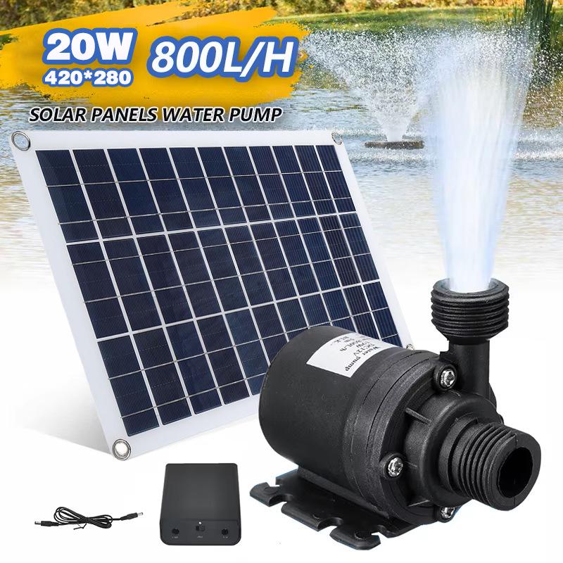 20W Solar-Powered Ultra-Quiet Submersible Pump Set for Fish Ponds and Garden Fountains - 800L/H Flow Rate