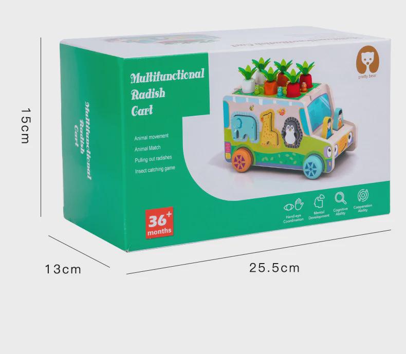 Kids' Educational Farm Orchard Toy Car with Building Blocks and Pull Carrot Puzzle