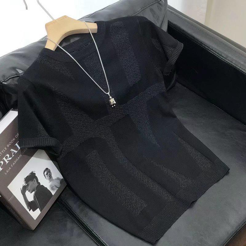 

Мужская модная приталенная трикотажная рубашка с коротким рукавом - Повседневный топ Осень/Весна 2025 2XL чёрный