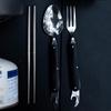 Foldable Titaniums Chopsticks With Front Grooves Nonslip Small Storage Folding Spoon Fork for Camping Activity