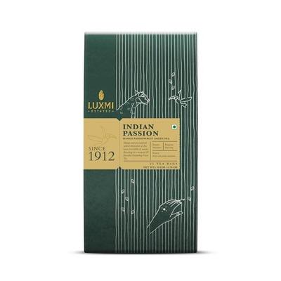 LUXMI Estates Indian Passion Green Tea 25 Tea Bags (50G) Pack|USDA Certified Organic Darjeeling Green|Mango Passion Fruit Chai|Low Caffeine