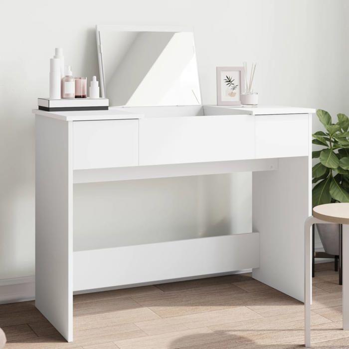 VidaXL Coiffeuse avec miroir blanc 100x45x76 cm, table de maquillage, table à bijoux, coiffeuse avec miroir, coiffeuse de 840695