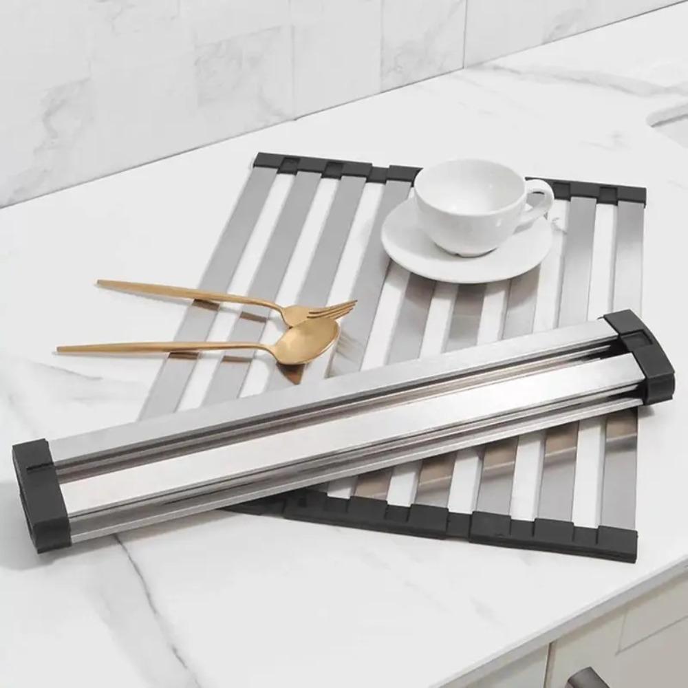 Foldable Sink Drain Rack Detachable Collapsible Stainless Steel Drain Rack Space Saving Heat Resistant KitchenDrying Basket