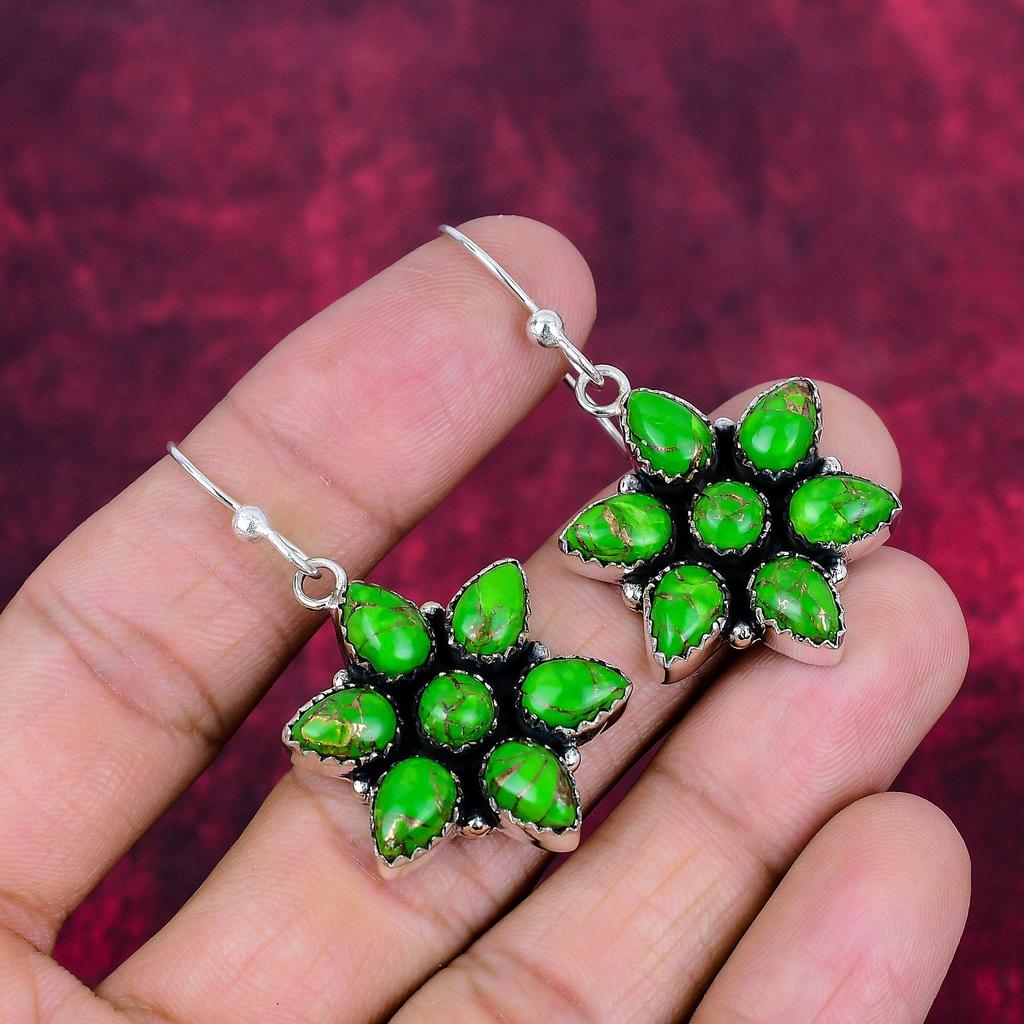 Green Copper Turquoise Earrings, 925 Sterling Silver Gemstone Jewelry, Handmade Earrings Amazing Jewelry, Gift For Her