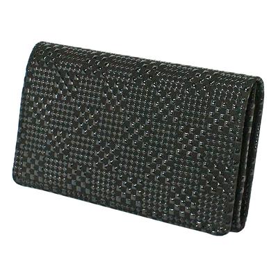 Inden Business Card Holder Large Capacity Deerskin Black X Black Lacquer Small Checkered Pattern 2501-01-167