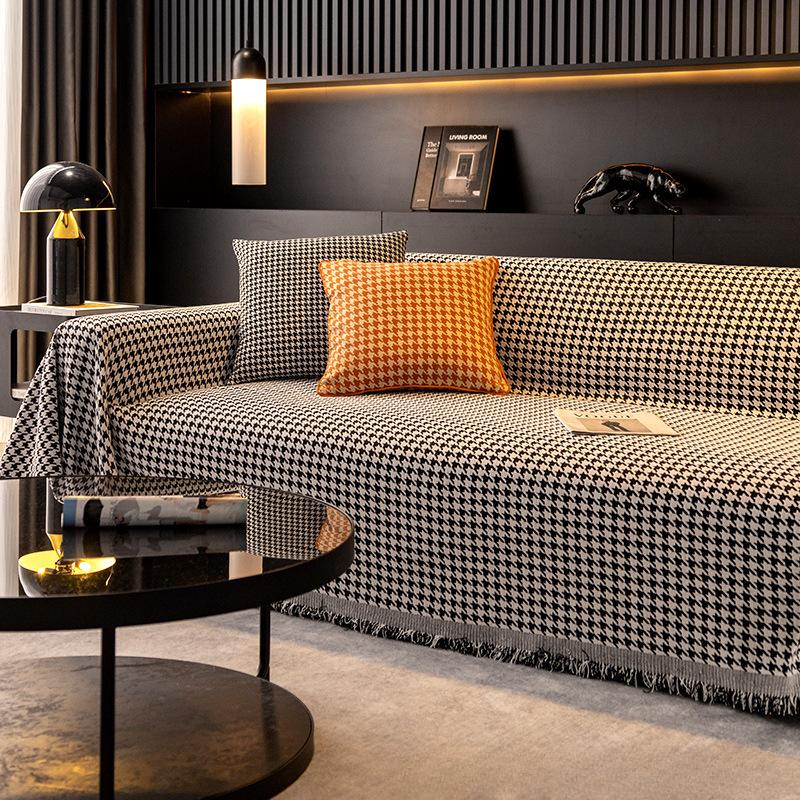 Sofa Cushion Chenille Non-Slip Nordic Simple Classic Small Houndstooth Four Seasons Sofa Cover Sofa Cover Towel
