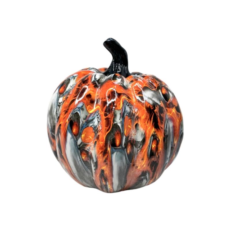 Hall Cabinet Skull Pumpkin Figure with Paint Pattern for Holiday Indoor Shelf Table Room for Mantels Entryway and Home