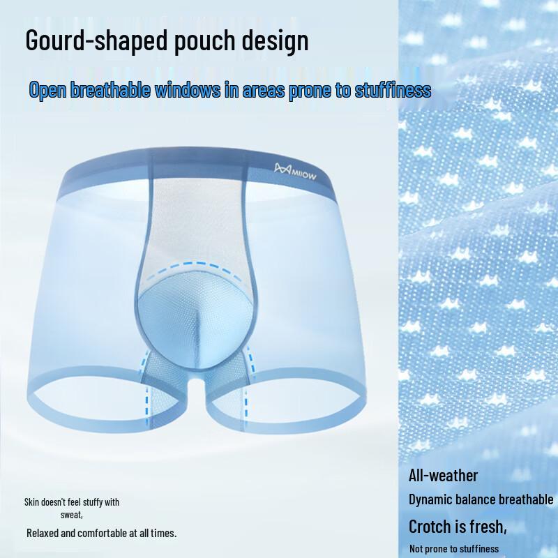 Mao Ren Men's Ice Silk Briefs with Enlarged Mesh Gourd Crotch