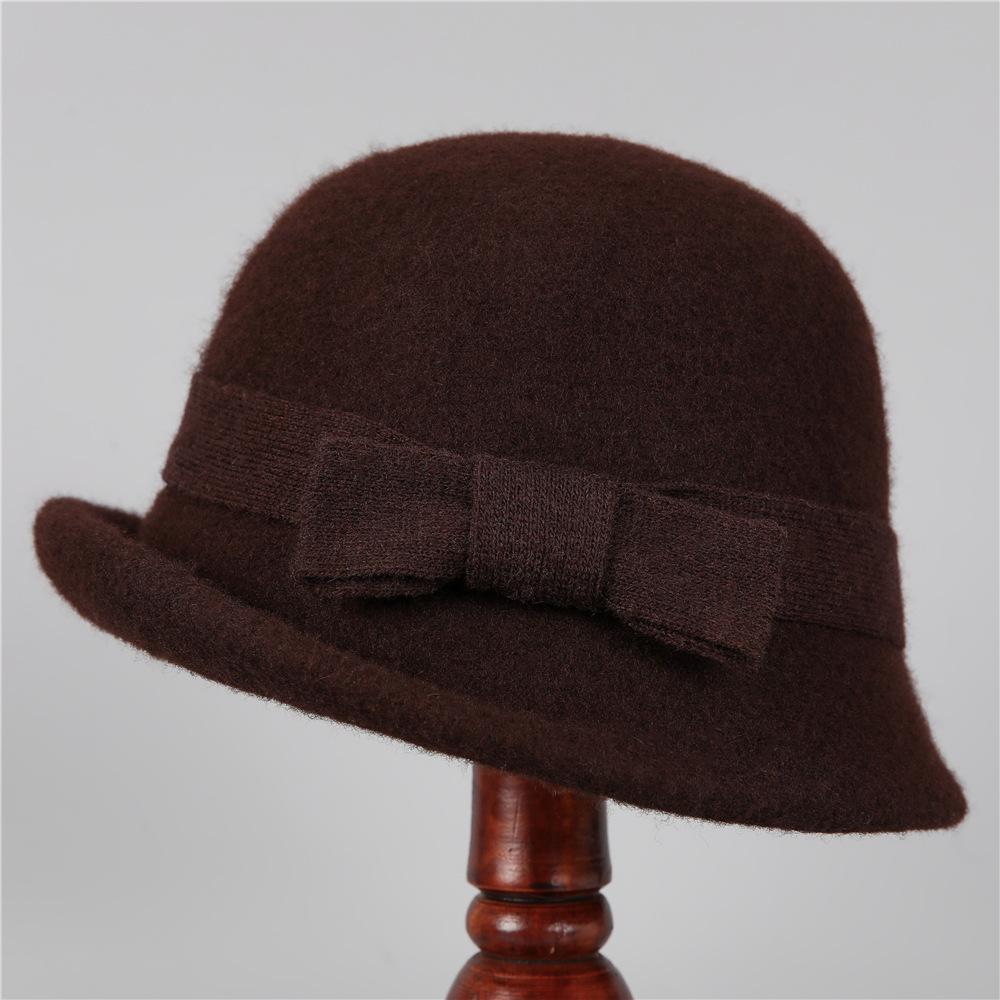 High-End Curled Woolen Top Hat Women'S French Retro Bow Bucket Hat Elegant And Noble Thousand Gold Wind Hat Winter