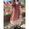 Large Size College Style French Sweet Temperament Fake Two-piece Dress Women's Summer Slim and Thin Plaid Dress
