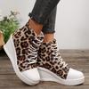 Fashion Leopard Print Wedge Heel Short Boots for Women Fashion Lace Up Platform Ankle Boots Woman Thick Sole Casual High Top Sneakers