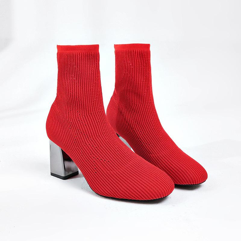 

Модные эластичные носки на щиколотке, толстые высокие каблуки, эластичные женские осенние сексуальные ботильоны с острым носком для женщин Pumppo 39