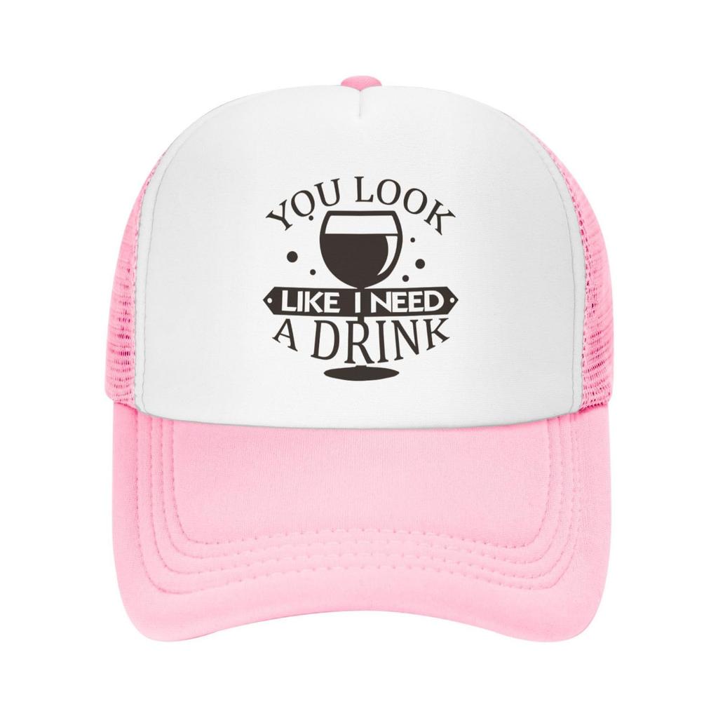 You Look Like I Need A Drink Wine Graphic Trucker Hat Breathable Mesh Baseball Cap Casual Adult
