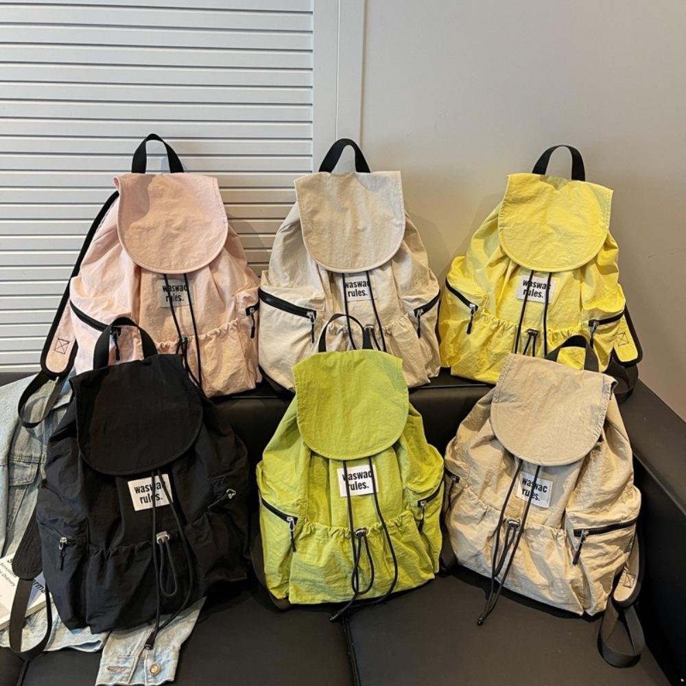 Light Weight Ruched Shoulder Bags Solid Color Student Schoolbag Simple Drawsting Backpacks  Outdoor