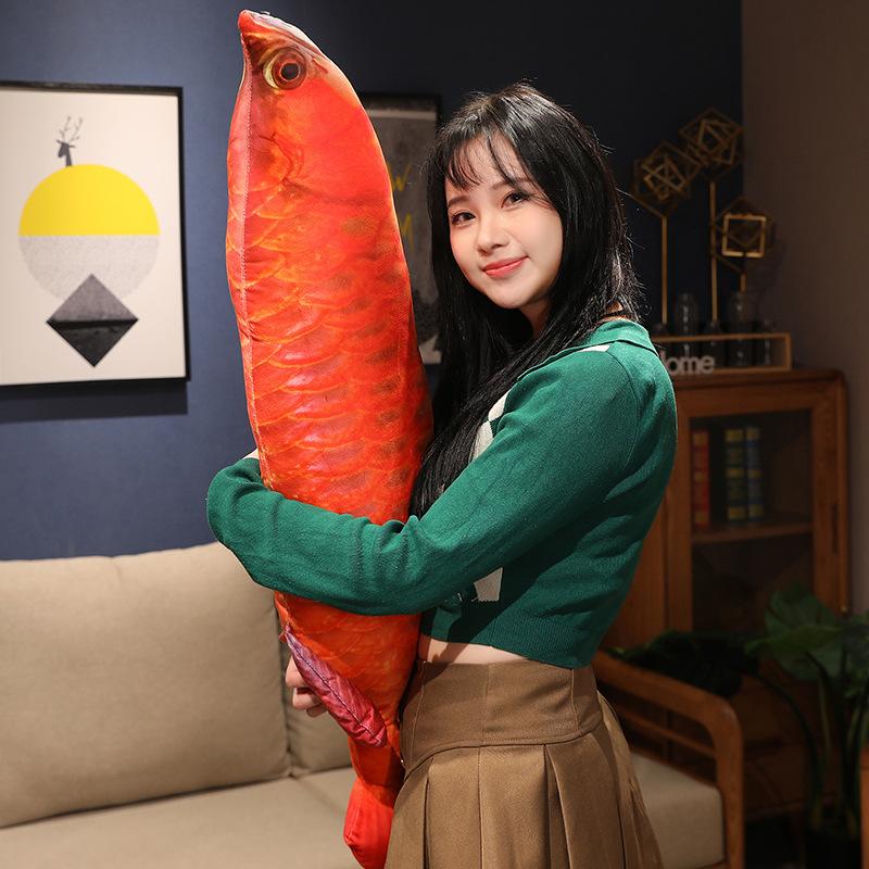 Schönes, kuscheliges, lebensechtes goldenes Arowana-Plüschtier, gefüllte weiche Fischpuppe, weiches Fischkissen, Plüsch-Arowana-Kissen, Katzenspielzeug, 1 Stück