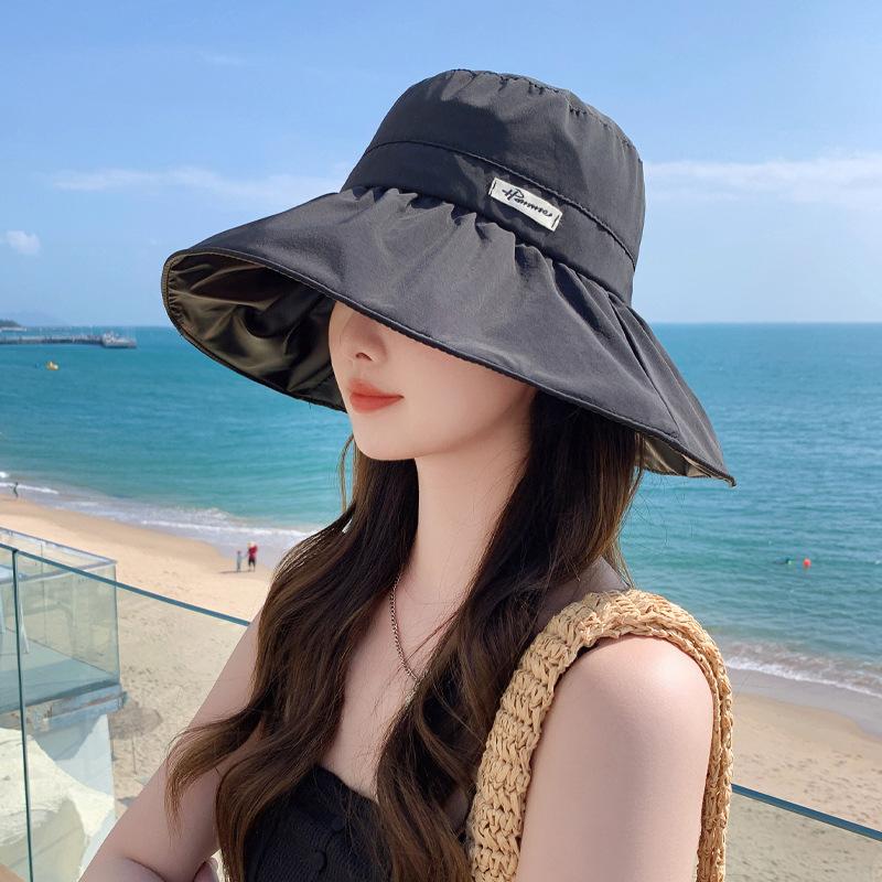 Spring and Autumn New Hat Women's Simple Versatile Color Glue Sunscreen Visor Summer Big Edge Sun Folding Hat Bucket Hat