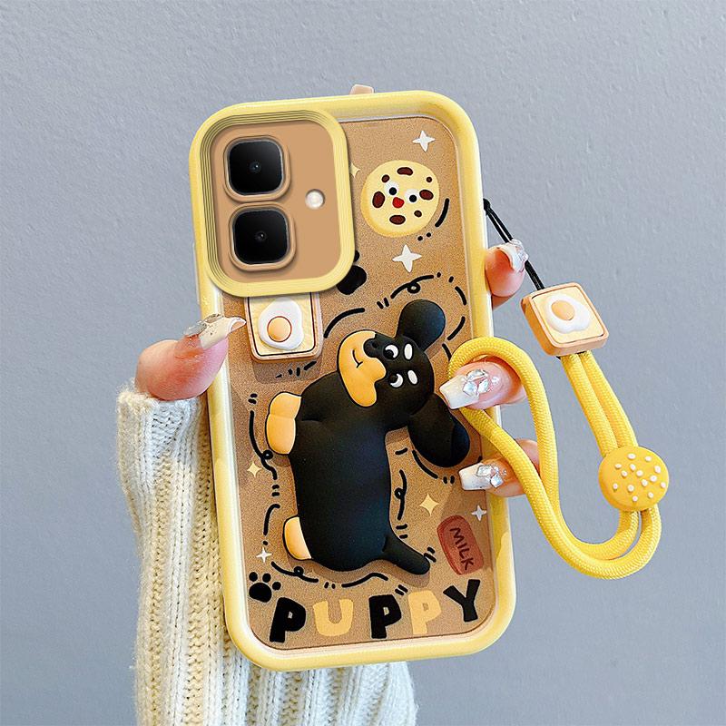 KEYSION Shockproof Case for Infinix Smart 10 with Lanyard Soft Silicone Cute 3D Cartoon Doll Phone Back Cover for Infinix Smart 10