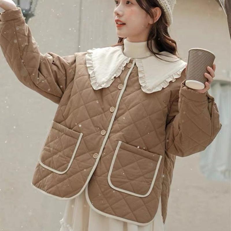 Women's Winter Retro Literary Academy Style Cotton Padded Jacket Thickened Warm Short Doll Collar Cotton Coat