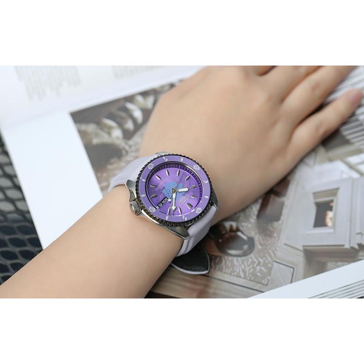 SEIKO Business Mechanical Movement Leather Strap Watch Unisex Purple Watch Dial SRPH09K1