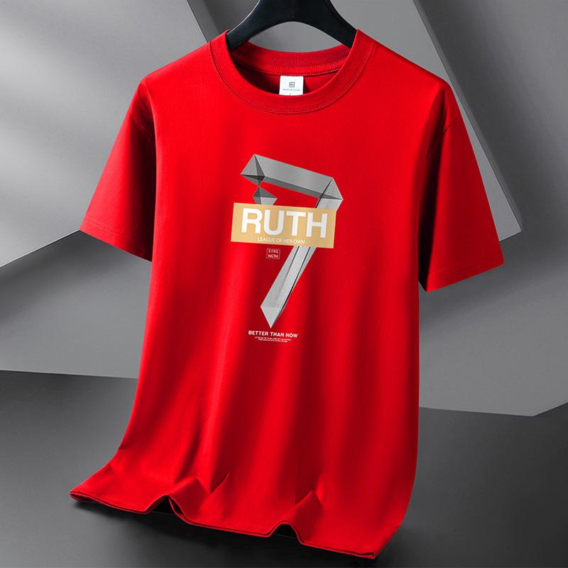 Ruth 10 Colors Pure Cotton Men T-shirt Round Neck Short Sleeve Loose Mans Tee Shirt Large Size S-6XL