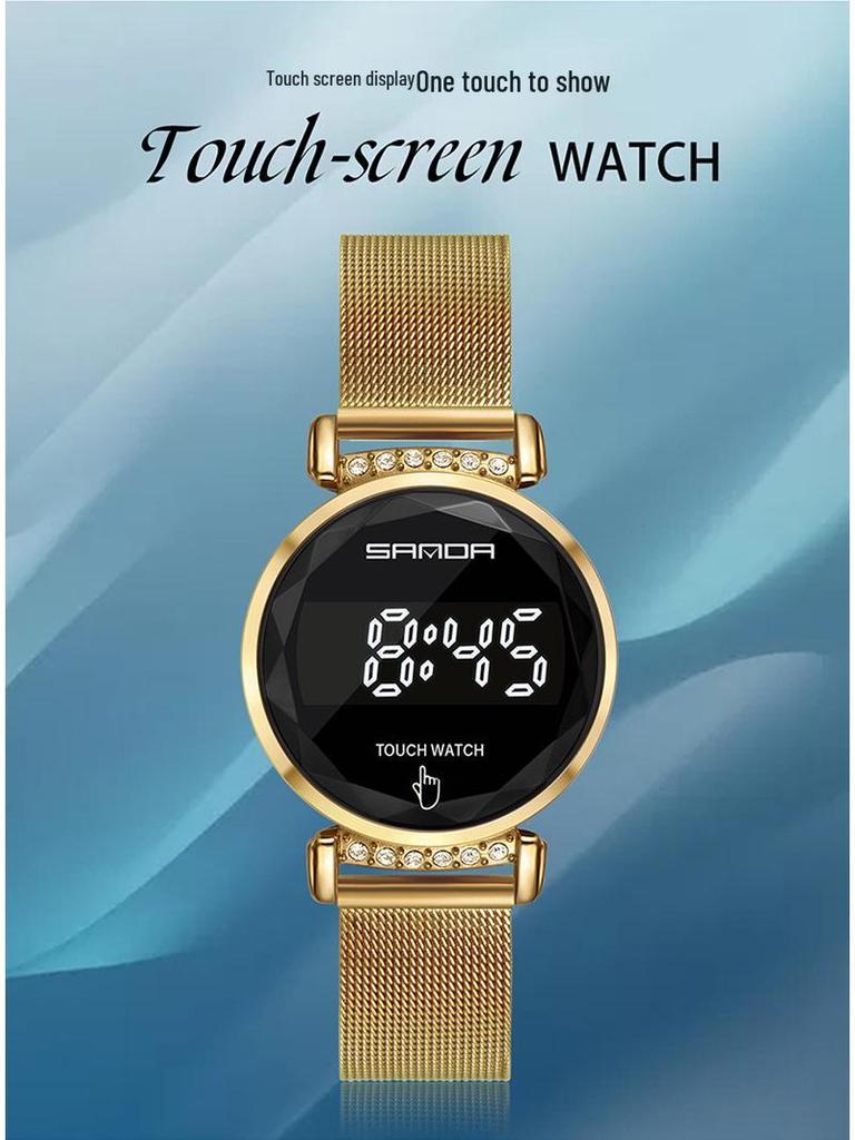 Sanda LED Touch Screen Ladies Mesh Band Watch 8007