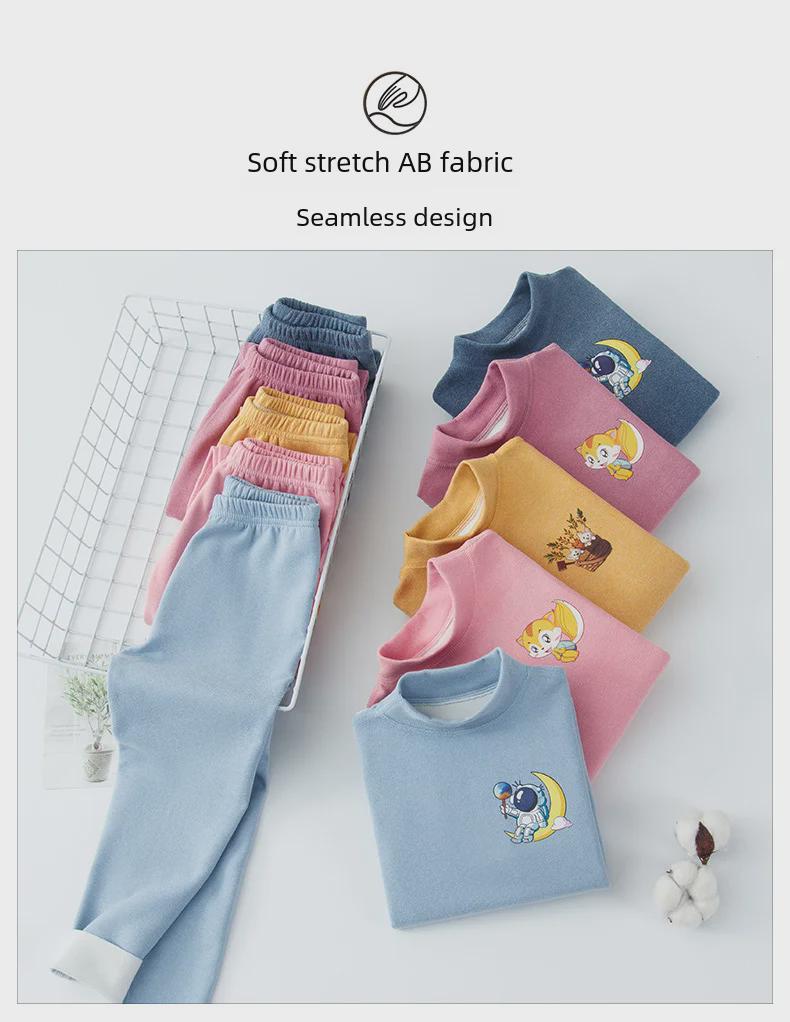 Thermo-Unterwäsche-Set für Kinder mit mittellangem Halsausschnitt – Frühjahr 2025, Flanellhosen für Kinder