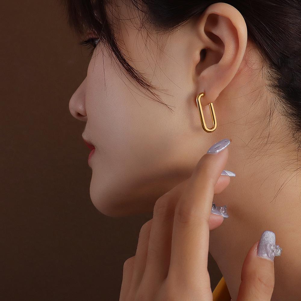 Brand French U-Shaped Geometric Titanium Steel Earrings - 18k Gold, F456