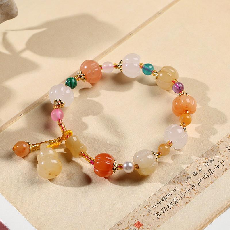 Spring and Summer Bracelet Simple Wind Natural Bracelet Couple Style National Wind Pumpkin Beads Bamboo Link Hanging Gourd Topaz Bracelet
