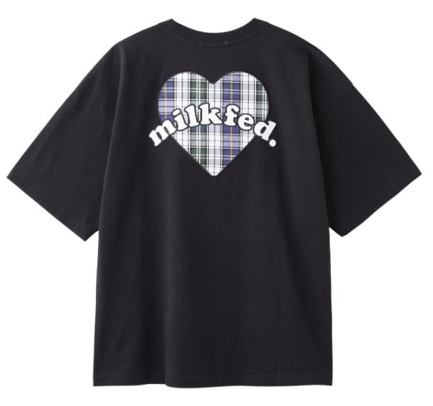 Milkfed Casual PLAID HEART WIDE TEE BLACK S/S Women's
