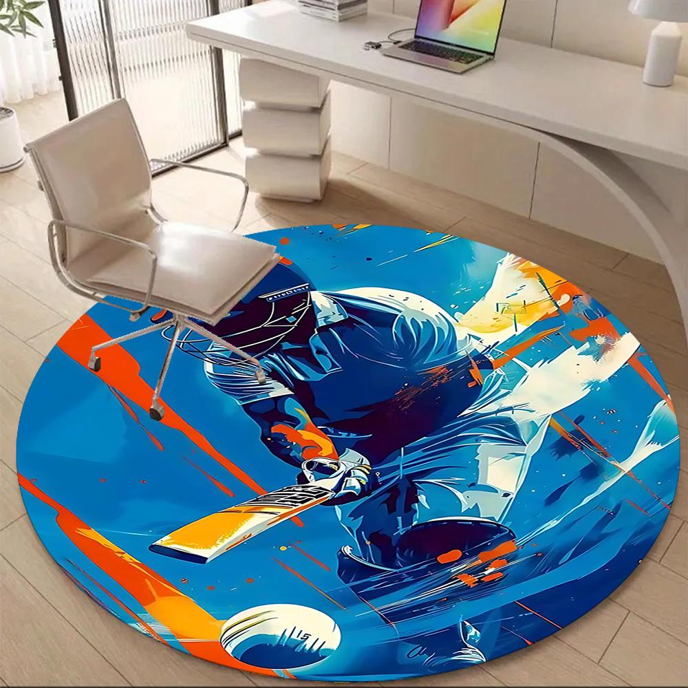 

1PC Cricket Batting Office Round Area Rug, Indoor Mat Suitable ForOffice, Under Office Chairs Bedroom Living Room Home Decor, Room Deco g016 80cm by 80cm